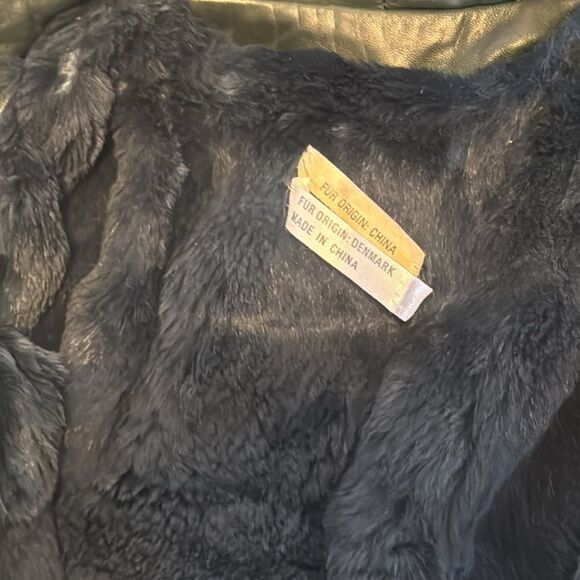 Vintage Laura Winston Leather Jacket GREEN Fur Trim Hood Cinched Parka size XL - Picture 6 of 15